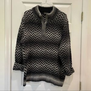 DKNY‎ Jeans Womens XXL Chevron Zigzag Wool Alpaca Blend Mock Neck Sweater Black